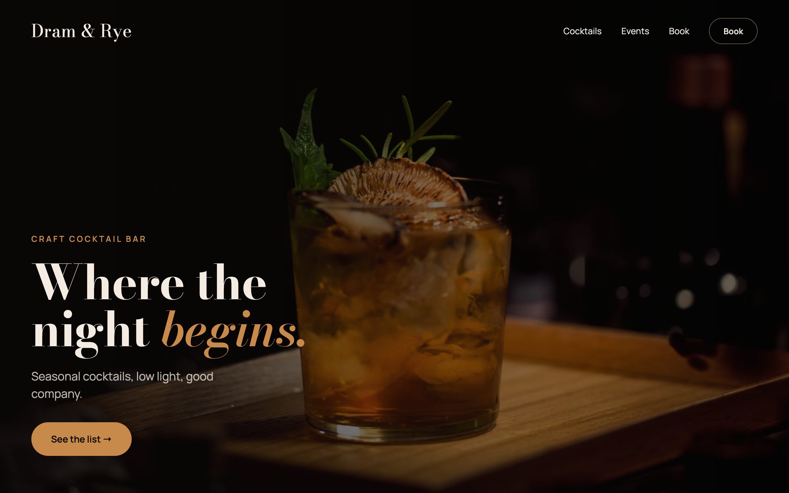 Dram & Rye cocktail bar website