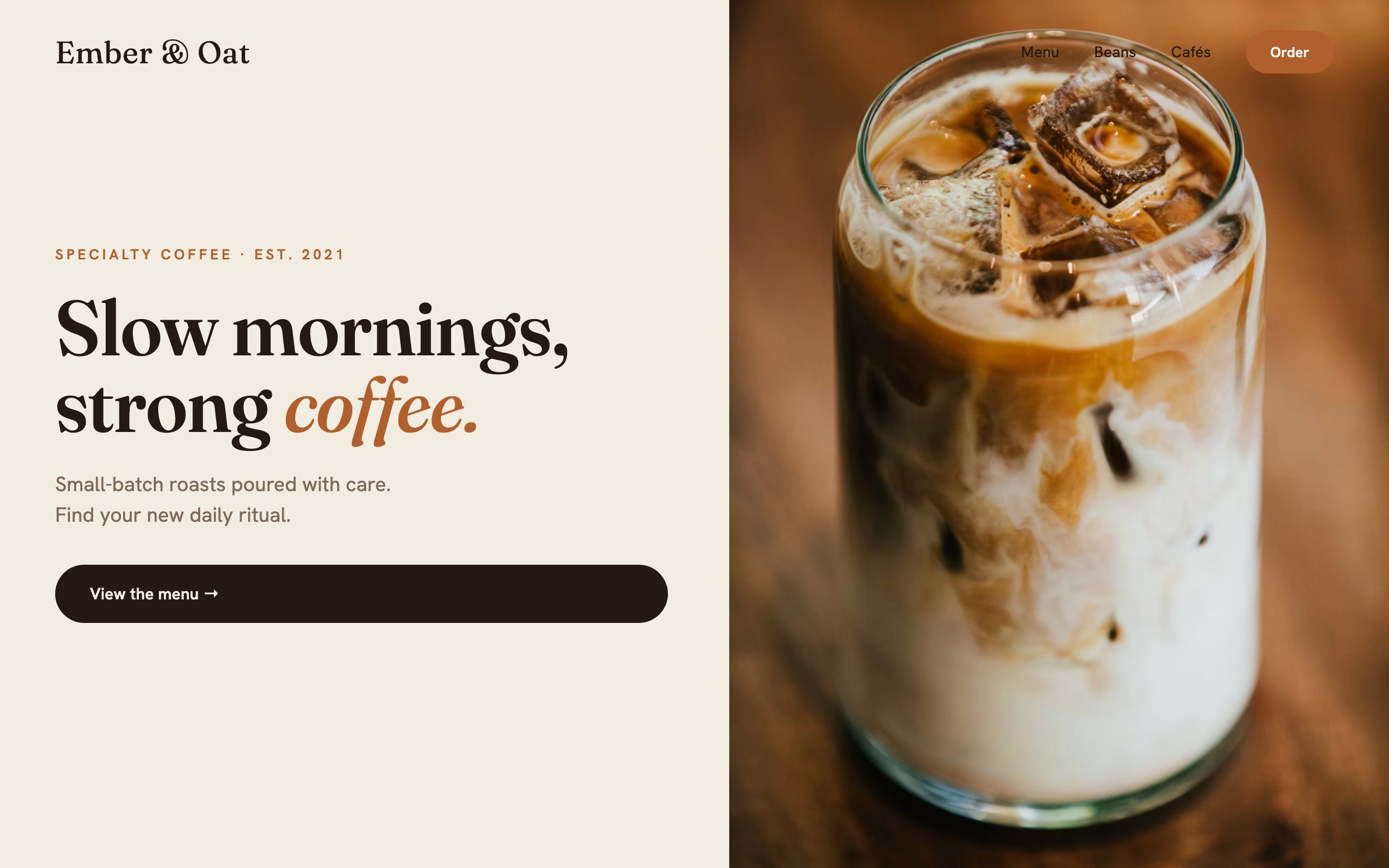 Ember & Oat specialty coffee website